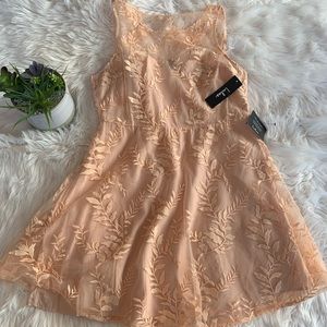 Lulus Lace Pink Floral Skater Dress
